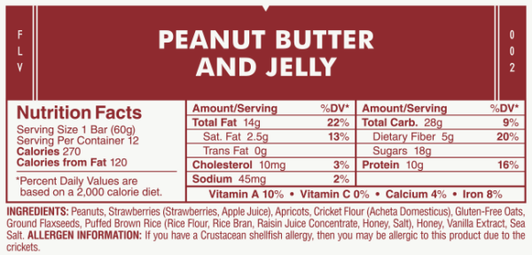 Peanut Butter & Jelly Protein Bar Nutrition Label