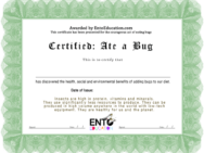 Ate a Bug Certificate