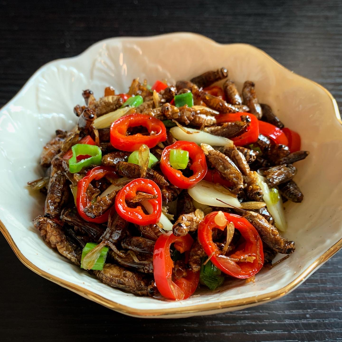 Crickets, chili, garlic