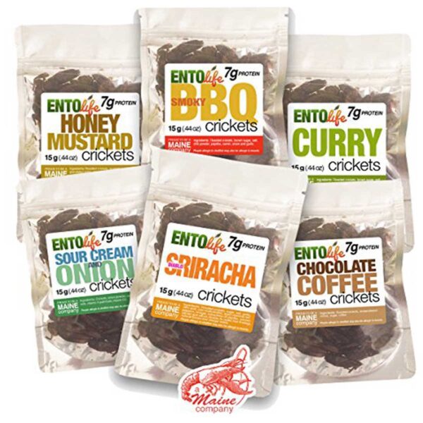 Cricket Sample Pack Six Pack - Sriracha - Chocolate Coffee - Sour Cream & Onion & BBQ - Curry - Honey Mustard
